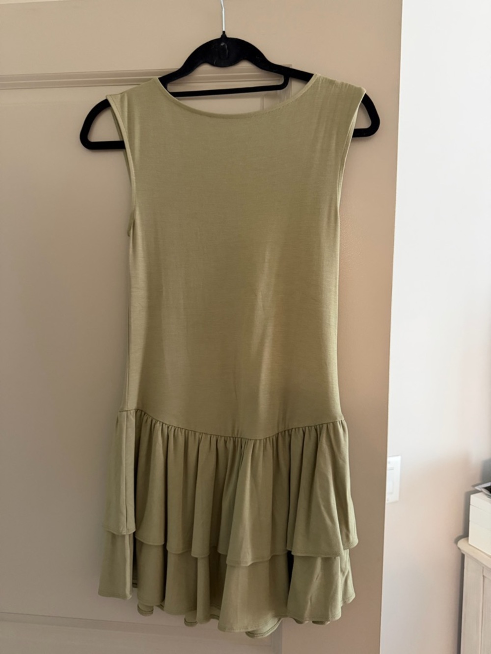 Aritzia Olive Green Sleeveless Ruffle Hem Dress